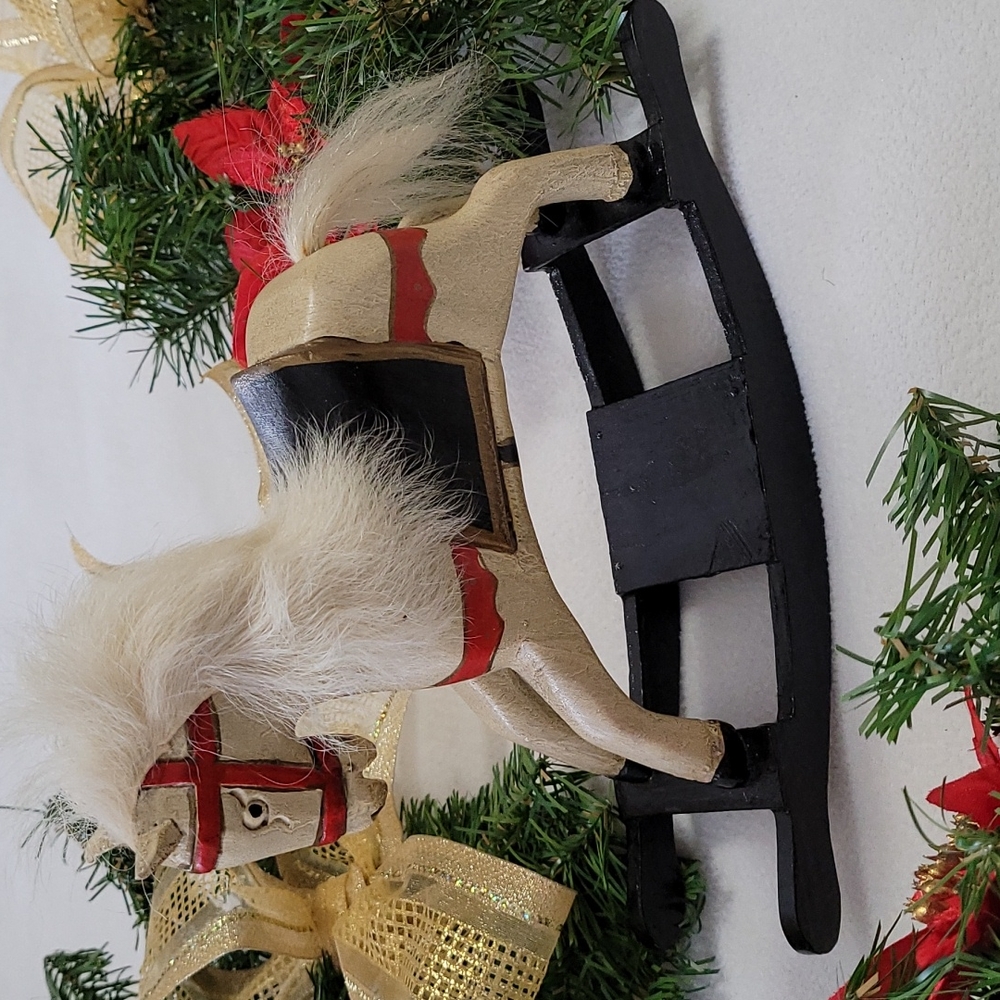 Lot of 3 Rocking Horses Vintage Christmas Handpainted Wooden Polystone 1980s - Picture 5 of 15